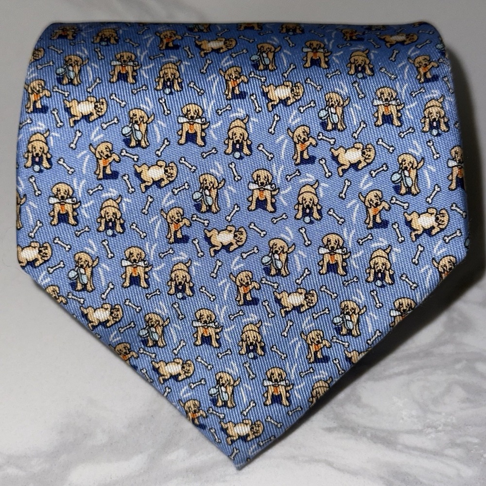 Vineyard Vines‎ Yellow Lab Dogs Silk Men's Neck Tie Length 60" Width 4" Blue